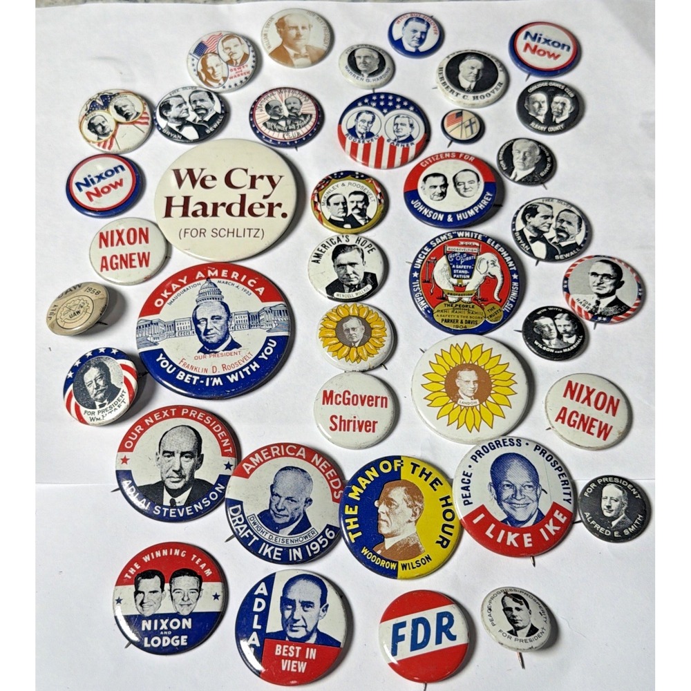 Mixed Lot Of 39 Vintage Presidential Pins Vote